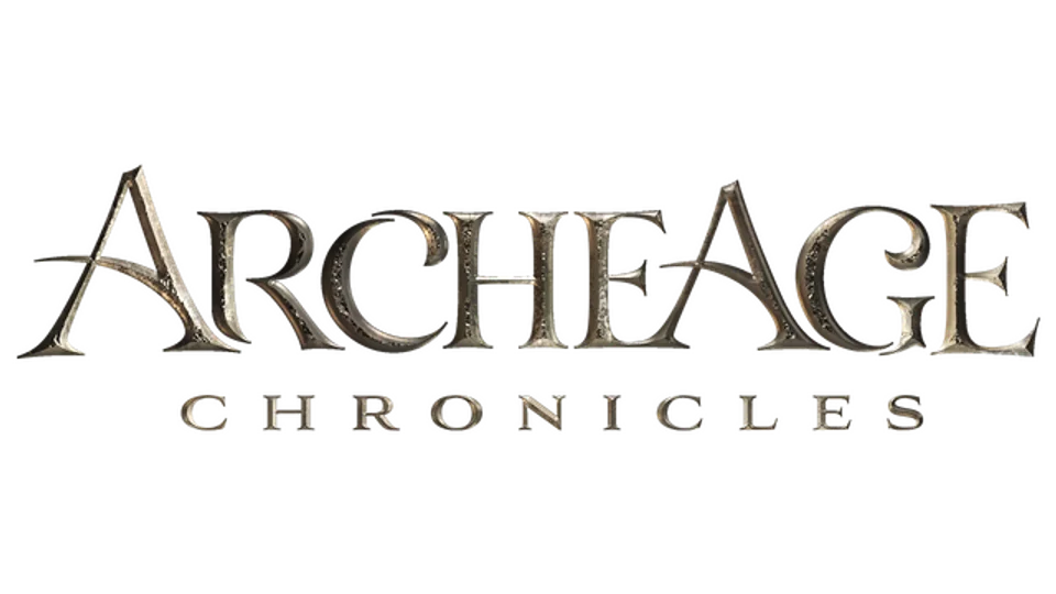 Official ArcheAge Chronicles transparent title logo from Steam, shown on a dark background.