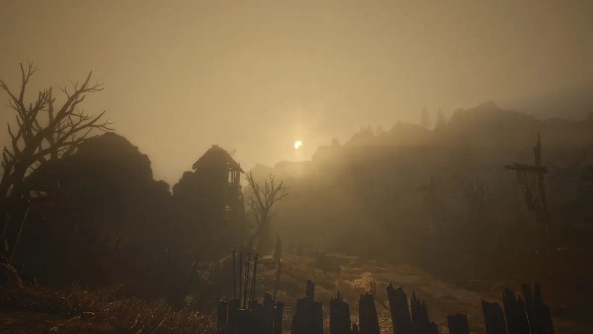 ArcheAge Chronicles official screenshot of a misty woodland and distant stone structures.