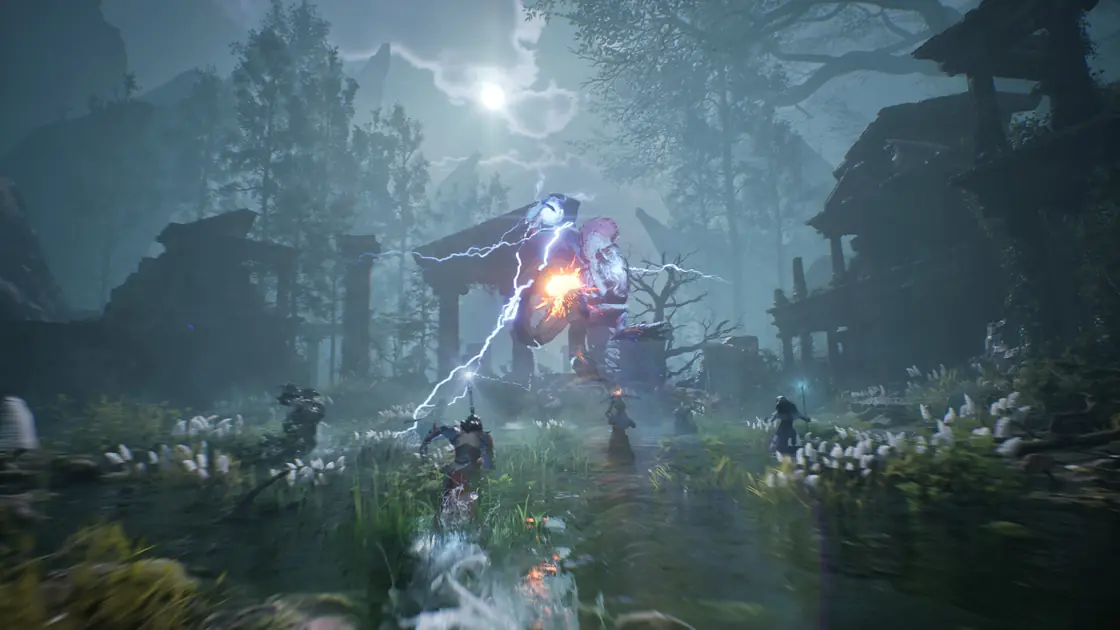 ArcheAge Chronicles official Steam screenshot 10: blue magic striking a large enemy.