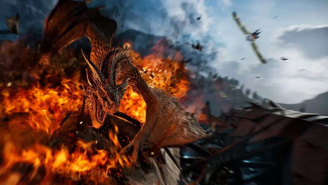 ArcheAge Chronicles official Steam screenshot 11: a fire-lit battle against a large creature.